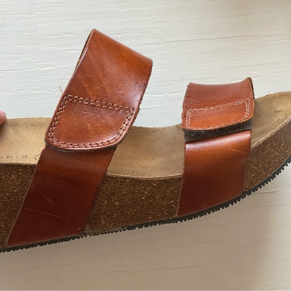 Size 40- Women’s Lola Sabbia Cork Camel Leather Adjustable Strap Wedge Sandals - Picture 4 of 12